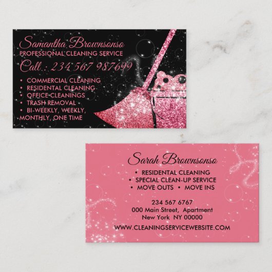 Zwart Sinaasappel Luxe Schoonmaakster Janitorial Visitekaartje (Voorkant / Achterkant)