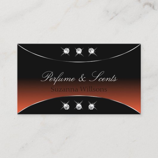 Zwart Sinaasappel met zilverdecor en sparkle-juwel Visitekaartje (Voorkant)