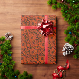 Zwart Sinaasappel Middeleeuws Uniek Bloemen Orname Cadeaupapier