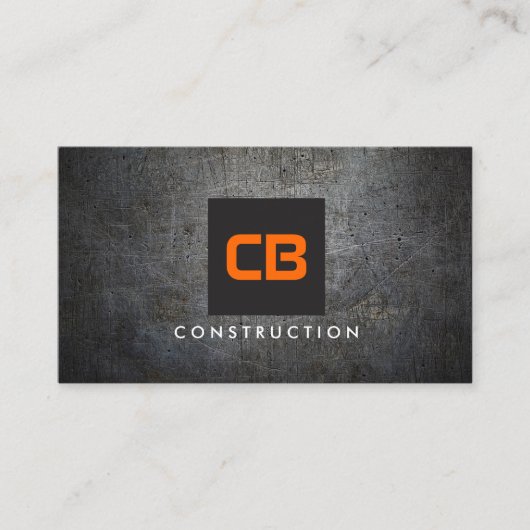 Zwart/Sinaasappel Monogram Grunge Metaalbouw Visitekaartje (Voorkant)