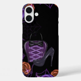 ZWART SINAASAPPEL PAARSE HALLOWEEN TAS & HAKKEN iPhone 16 PLUS HOESJE