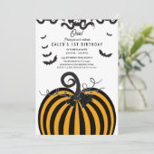 Zwart & Sinaasappel Pompoen Halloween 1e Verjaarda Kaart (Staand voorkant)