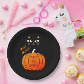 Zwart Sinaasappel Pompoen Kat Spooky Schattige Boo Papieren Bordje (Feest)