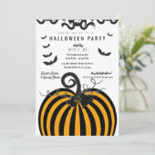 Zwart & Sinaasappel Pompoen & vleermuizen Hallowee Kaart (Staand voorkant)