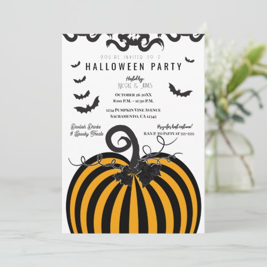 Zwart & Sinaasappel Pompoen & vleermuizen Hallowee Kaart (Staand voorkant)