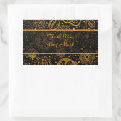 Zwart & Sinaasappel Retro Bloemen Patroon-Aangepas Rechthoekige Sticker (Tas)