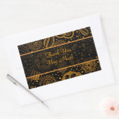 Zwart & Sinaasappel Retro Bloemen Patroon-Aangepas Rechthoekige Sticker (Envelop)