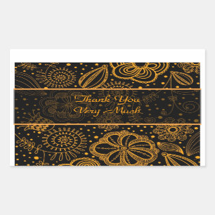 Zwart & Sinaasappel Retro Bloemen Patroon-Aangepas Rechthoekige Sticker