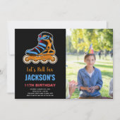 Zwart Sinaasappel Roller Foto Schaatsen Verjaardag Kaart (Voorkant)