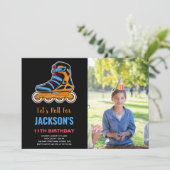 Zwart Sinaasappel Roller Foto Schaatsen Verjaardag Kaart (Staand voorkant)