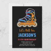 Zwart Sinaasappel Rolschaatsen Verjaardagsuitnodig Kaart (Voorkant)