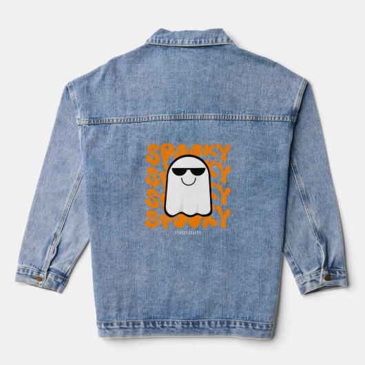 Zwart Sinaasappel Spooky Halloween Denim Jacket (Achterkant)