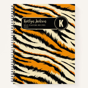 Zwart Sinaasappel Tiger Stripes Patroon Monogram Notitieboek
