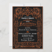 Zwart & Sinaasappel Victoriaans Deco Halloween Kaart (Voorkant)