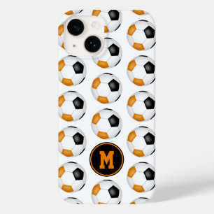 Zwart sinaasappel voetballen patroon monogram Case-Mate iPhone 14 hoesje