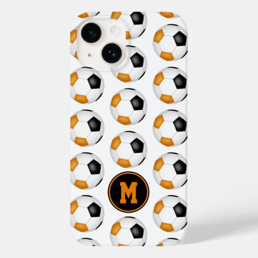 Zwart sinaasappel voetballen patroon monogram Case-Mate iPhone case (Achterkant)