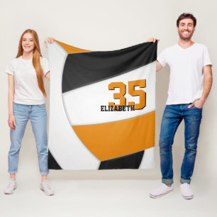 Zwart sinaasappel volleybal kinder sportkamer deco fleece deken