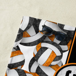 Zwart sinaasappel volleybal patroon haar jersey nu strandlaken