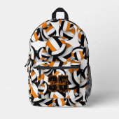 Zwart sinaasappel volleybal team kleuren patroon bedrukte rugzak (Voorkant)