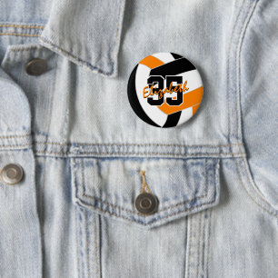 Zwart sinaasappel volleybal team kleuren ronde button 5,7 cm