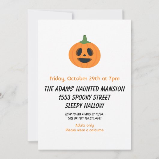 Zwart Sinaasappel Volwassen Halloween Feestuitnodi Kaart (Achterkant)