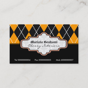 Zwart sinaasappel wit argyle trendy visitekaartjes