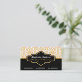 Zwart sinaasappel wit damast interieur visitekaart visitekaartje (Staand voorkant)