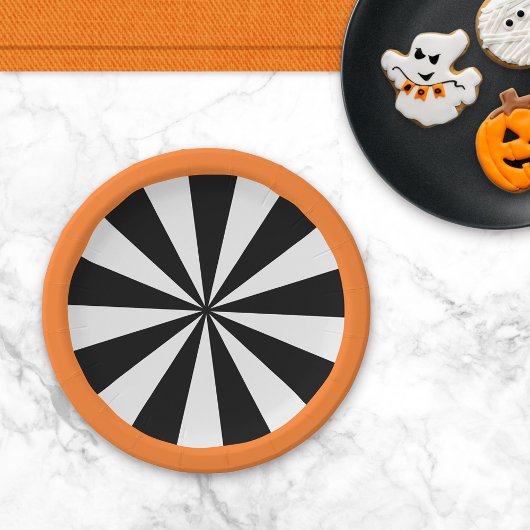 Zwart Sinaasappel Wit Halloween Sunburst Papieren Bordje