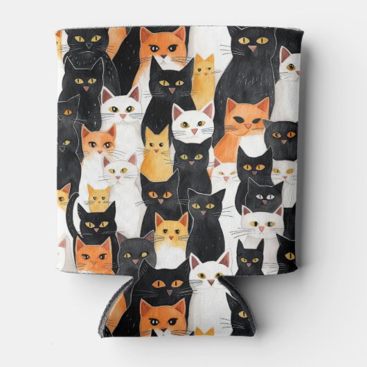 Zwart Sinaasappel Wit Katten Blikjeskoeler (Voorkant)