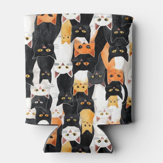 Zwart Sinaasappel Wit Katten Blikjeskoeler (Achterkant)