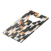 Zwart Sinaasappel Wit Katten Creditkaart Flessenopener (Voorkant Gekanteld)