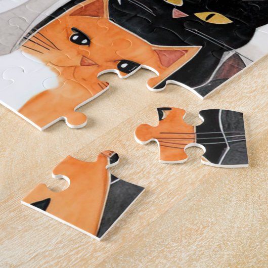 Zwart Sinaasappel Wit Katten Legpuzzel (Zijkant)