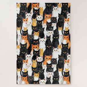Zwart Sinaasappel Wit Katten Legpuzzel