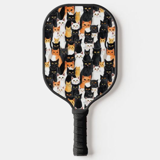 Zwart Sinaasappel Wit Katten Pickleball Paddle (Voorkant)