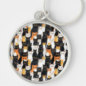 Zwart Sinaasappel Wit Katten Sleutelhanger (Voorkant)