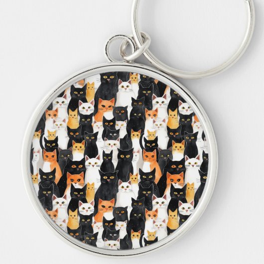 Zwart Sinaasappel Wit Katten Sleutelhanger (Voorkant)