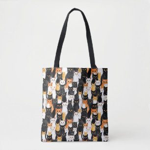 Zwart Sinaasappel Wit Katten Tote Bag