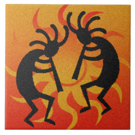 Zwart & Sinaasappel Zuidwest Design Tribal Sun Tegeltje