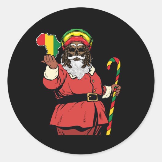 Zwart Sinterklaas Rasta Pet Kerstmis Rastafarian Ronde Sticker (Voorkant)