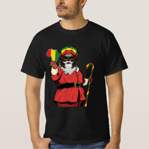 Zwart Sinterklaas Rasta Pet Kerstmis Rastafarian T-shirt
