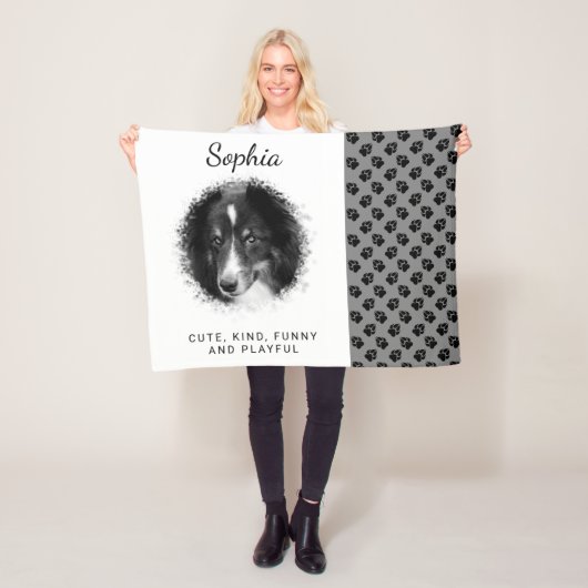 Zwart sjabloon voor foto's van huisdieren met teks fleece deken (In situ)