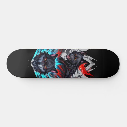 Zwart Skateboard MET Wolven Design (Horizontaal)