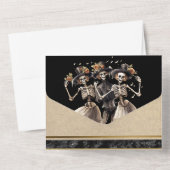 Zwart skelet bruid bruidegom gothic bruiloft all in one uitnodiging (Achterkant)