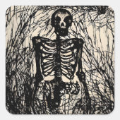  zwart skelet Halloween Vierkante Sticker (Voorkant)