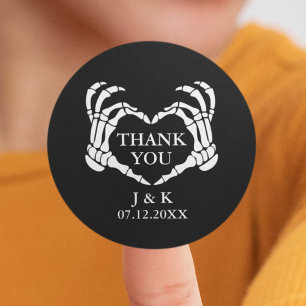 Zwart Skelet Hart Tot de Dood Huwelijk Dank Je Ronde Sticker
