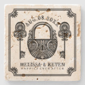 Zwart  Skelet Keys & Lock Weddenschap Design Stenen Onderzetter (Voorkant)