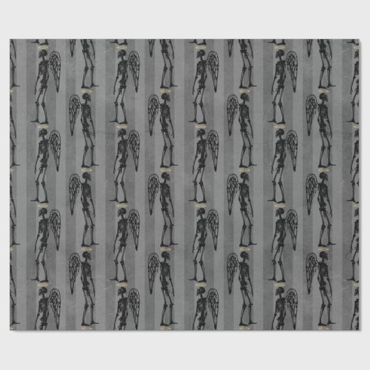 Zwart Skelet met gouden Halo en Wings Gothic Cadeaupapier (Vlak)
