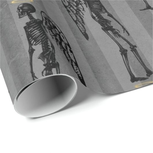 Zwart Skelet met gouden Halo en Wings Gothic Cadeaupapier (Rol Hoek)