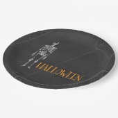 Zwart Skelet Spiderweb Halloween Party Papieren Bordje (Gekanteld)