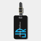 Zwart, Sky Blue Monogram, persoonlijk aanpassen Bagagelabel (Voorkant verticaal)